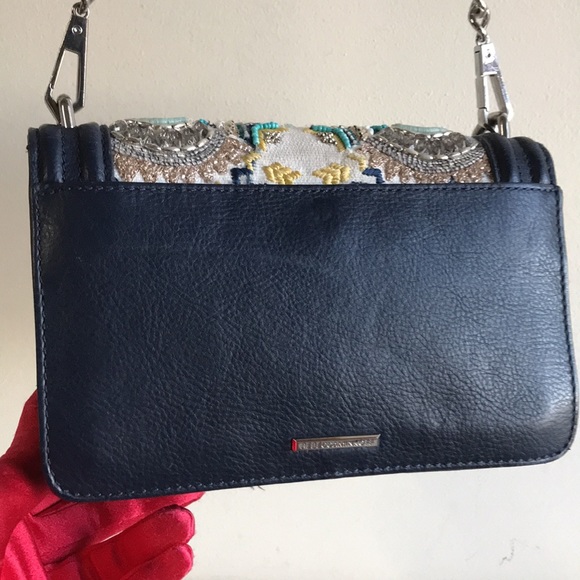 EUC Rebecca Minkoff bag Boho beaded LOVE crossbody Festival Beauty blue leather - Picture 3 of 13